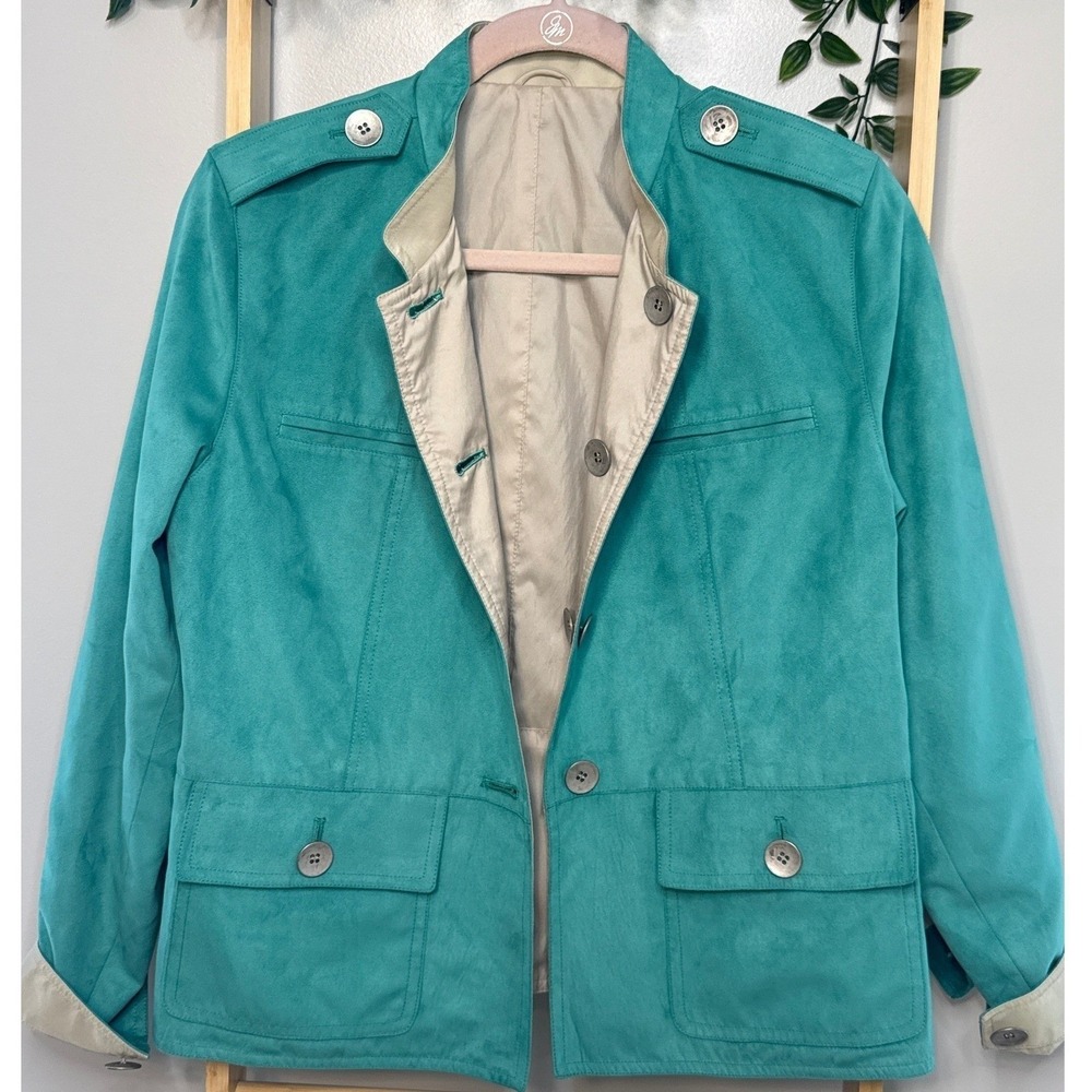 Mycra Pac Life Reversible Jacket Teal Faux Suede Champagne Nylon Petite P S2/4